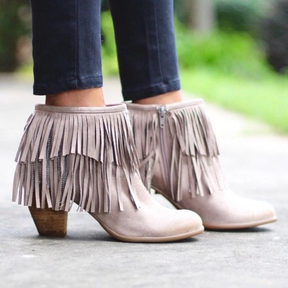 New Not Rated Fringe Ankle Boots Boho - Beige Tan Bohemian Fall